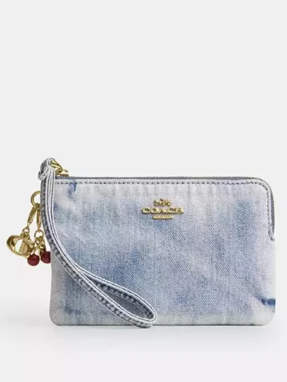 Coach Corner Zip Wristlet in Loved Denim with Charms
